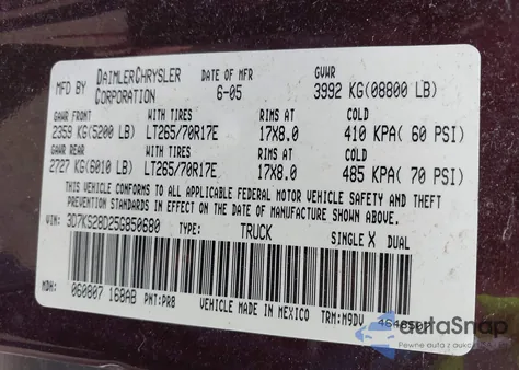 2005 Dodge Ram 2500 St/Slt из США, поврежденный, VIN 3D7KS28D25G850680